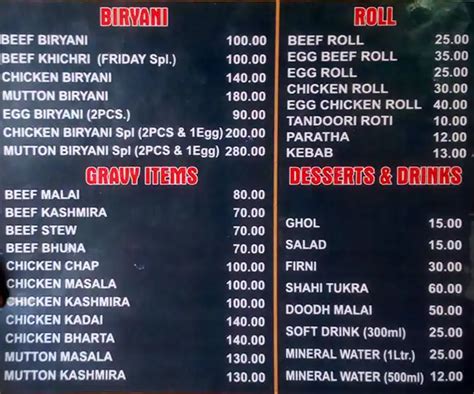 Menu at Zam Zam Restaurant Pvt. Ltd., Kolkata, 9/1