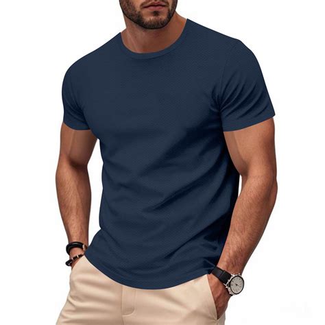Aobny Quick Dry Fall Tshirts Oversized Short Sleeve Blue T-Shirt Plain Pullover Men Plus Size ...