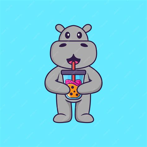 Premium Vector | Cute hippopotamus drinking boba milk tea. animal ...