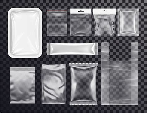逼真的塑料袋模型-食品和商店货物用透明聚乙烯密封包装-三维香包或空白拉链空包-食品容器-产品存储模板素材-高清图片-摄影照片-寻图免费打包下载