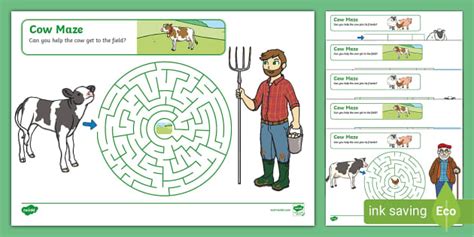 Cow Maze Activity Worksheets (teacher made) - Twinkl