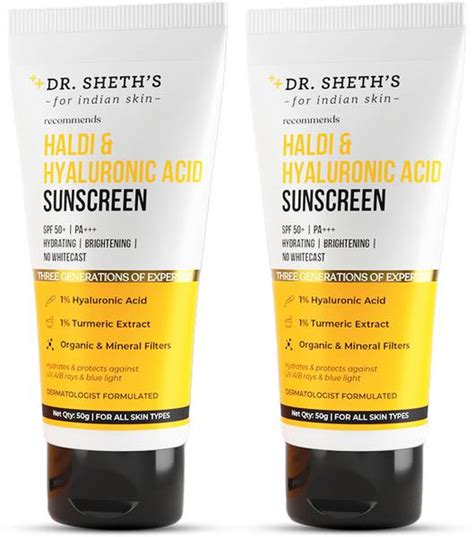 Dr. Sheth's Haldi & Hyaluronic Acid Sunscreen | Hydrating SPF 50+ PA ...