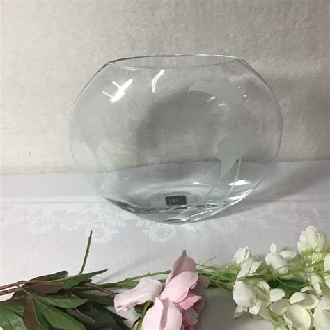 Large Mikasa Oval Crystal Glass Vase with Frosted Calla Lily Pattern