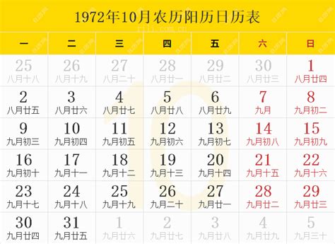 1972年农历阳历表,1972年日历表,1972年黄历 - 日历网