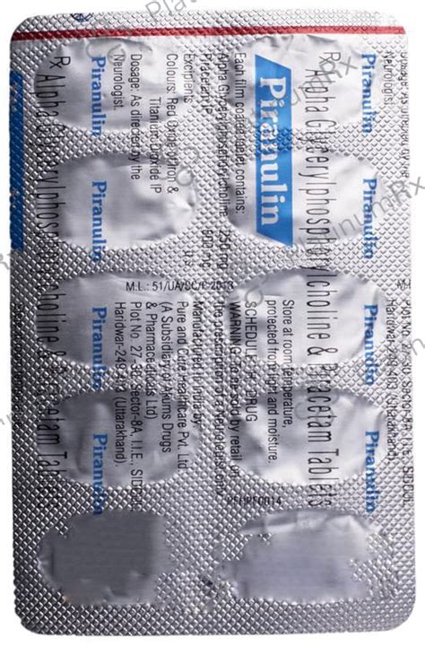 Piranulin 250/800mg Tablet 10s: View Uses, Side Effects, Price and ...