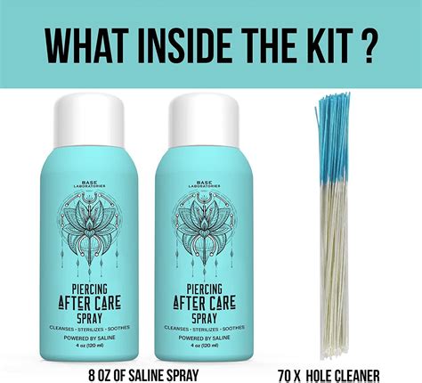 Base Labs Piercing Aftercare Spray Kit - Nose & Ear Piercing Cleaner with Saline Solution - 8 oz ...