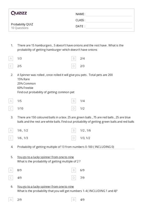 50+ Probability & Combinatorics worksheets for 12th Class on Quizizz ...