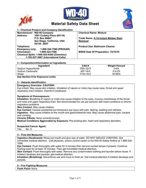 Material Safety Data Sheet (MSDS) - WD-40 Company