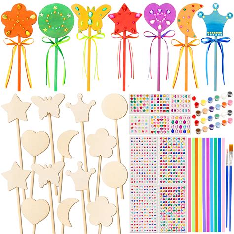 Snapklik.com : Pllieay Princess Fairy Wand Kit Includes 21 Unfinished Wooden Princess Wands Gem ...