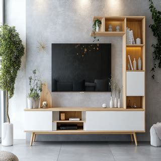 Modern White TV Unit Design With Brown Accent Wall
