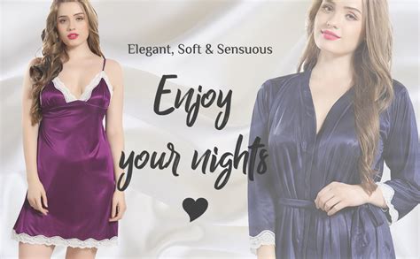 AV2 Women Satin Short Nighty with Lace & Robe Black : Amazon.in: Fashion