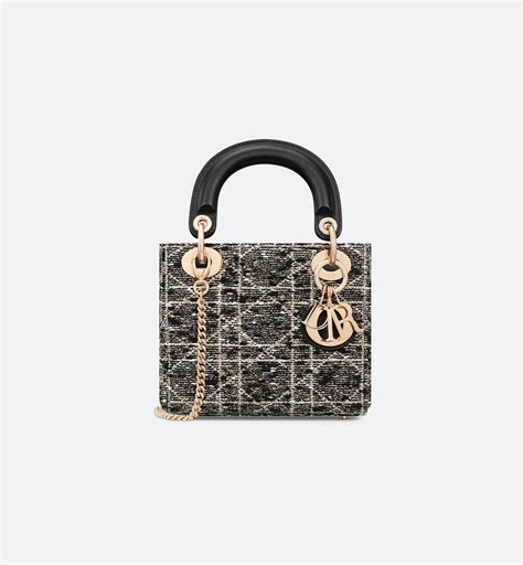 Mini Lady Dior Bag Black Tweed with Cannage Motif in Gold-Tone Metallic ...
