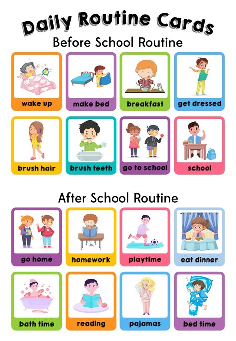 Printable Visual Routine Cards For Before And After School | Daily routine kids, Daily routine ...