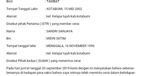 Contoh Surat Pernyataan Cerai Serta Pengertian dan Tujuan dibuatnya ...