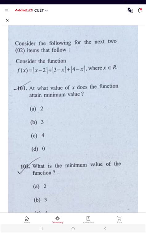 Consider the function f(x)=|x-2|+|3-x|+|4-x| . At what value of x does ...