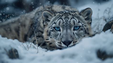 Snow Leopard With Blue Eyes Wallpaper