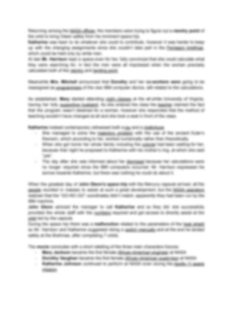 SOLUTION: Hidden figures movie summary - Studypool