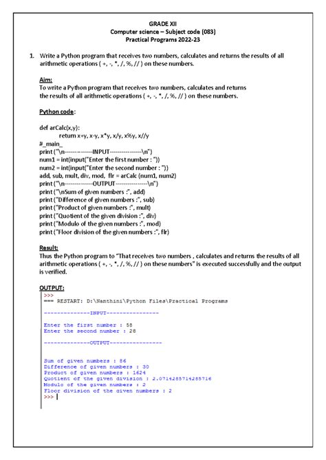 CS Practical 1 15 - supper to read - GRADE XII Computer science ...
