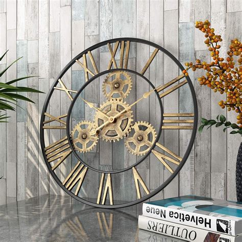 SND Home Decor Large Gear Wall Clock - Oversized 3D Steampunk Roman ...