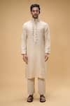 Buy Off White Kota Doria Sequins, Beads Floral Applique Placement Kurta ...