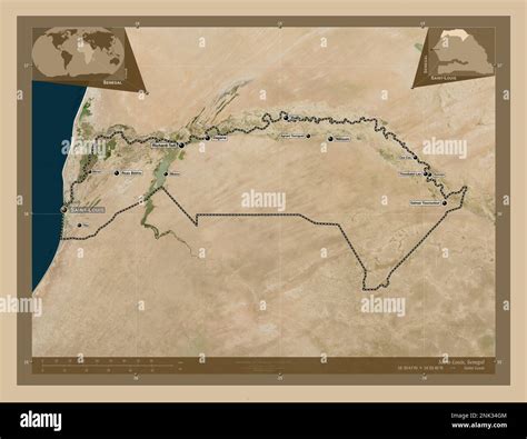 Saint-Louis, région du Sénégal. Carte satellite basse résolution. Lieux ...