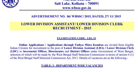 West Bengal SSC Recruitment 2015 www.wbssc.gov.in For 599 Lower ...