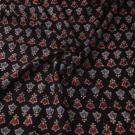 Black Natural Dyed Hand Block Print Cotton Ajrakh Fabric