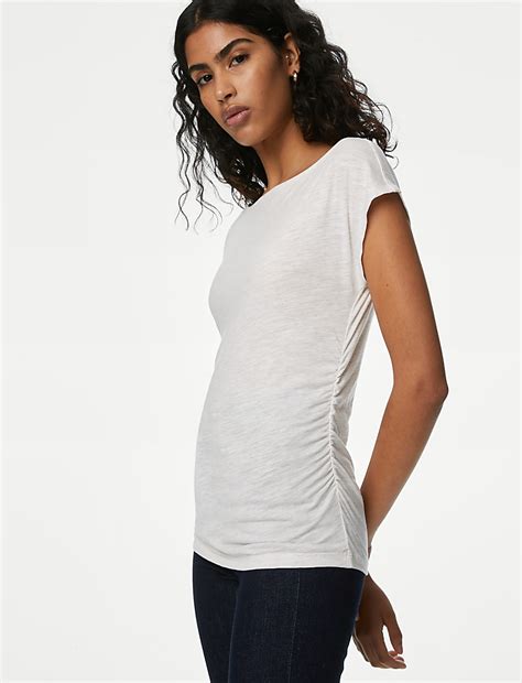 Buy Cotton Modal Ruched Top at Marks & Spencer