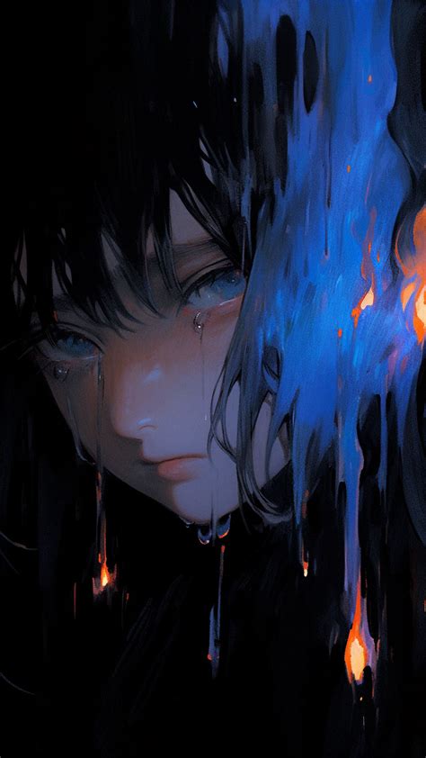 Download wallpaper 1350x2400 girl, tears, hair, dark, anime iphone 8+/7 ...