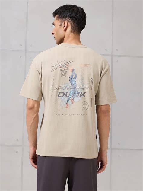 Men Round Neck Back Printed Active Out Regular Fit T-Shirt with ELASTO