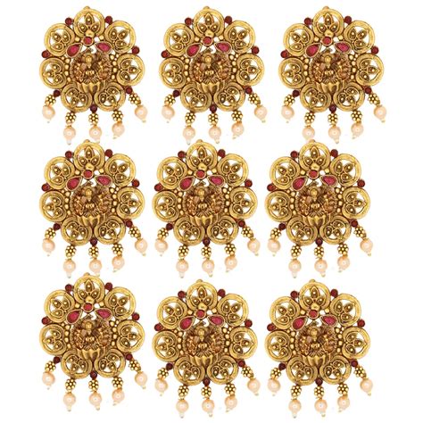 JWELLA Set of 9 Lakshmi Temple Design Choti Pins with Red & Green ...
