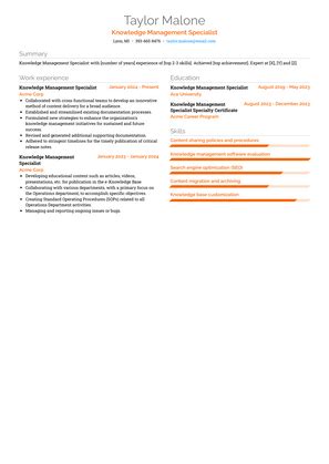 Knowledge Management Sample Resume 的图像结果