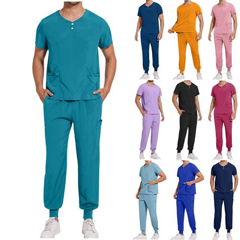 Axiiglly Mens Scrubs Set Stretch V-Neck Scrub Top & Elastic Waist ...