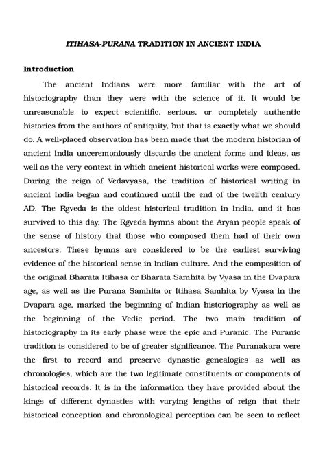 Itihasa- Purana Tradition IN Ancient India - History Of Early India Up ...