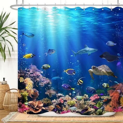 Amazon.com: Underwater World Fish Shower Curtain, Ocean Tropical Fish ...
