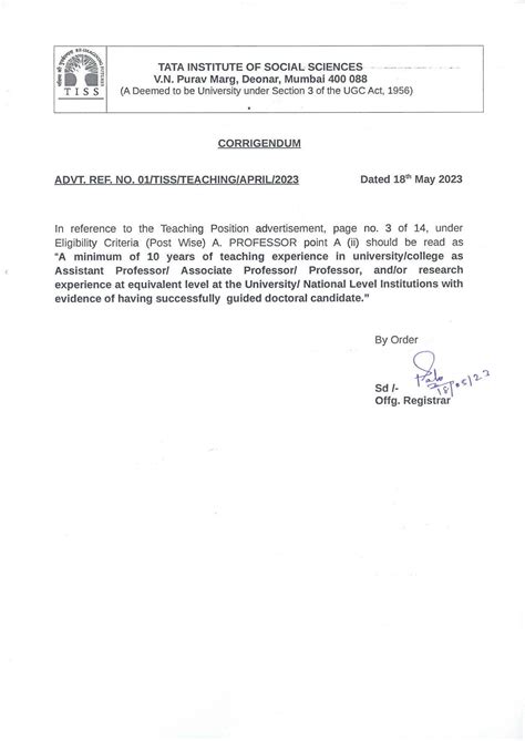 Corrigendum - UGC Teaching Positions 2023.