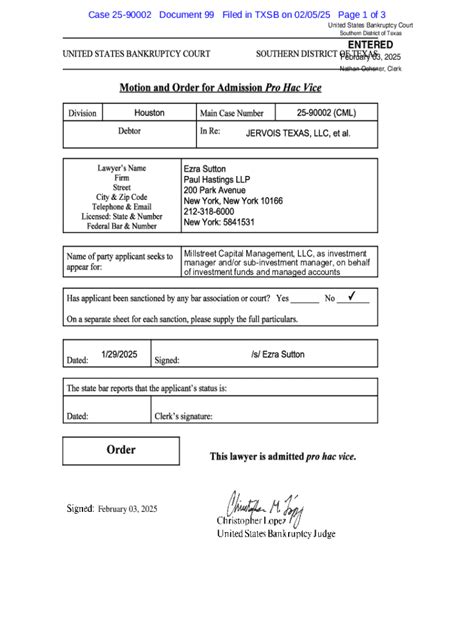 Fillable Online Case 25-90002 Document 99 Filed in TXSB on 02/05/25 ...