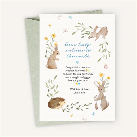 Newborn Baby Gift Card - Dear Baby, welcome to the world Baby Animals ...
