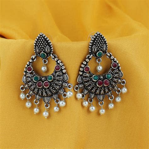 Sukkhi Brilliant Oxidised Pearl Chandbali Earring For Women - Sukkhi.com
