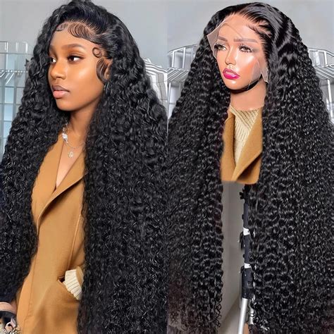 Amazon.com : Noxlouis 34 Inch Deep Wave Lace Front Wigs Human Hair Wig ...