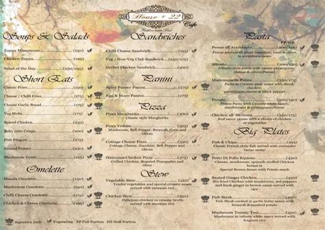 Menu at House #22, Chennai