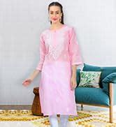 Buy Seva Chikan Women Cotton Straight Fit Hand Embroidered Lucknowi ...