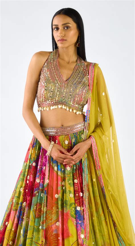 Lime Georgette Embroidered Lehenga Set – Basanti Kapde aur Koffee