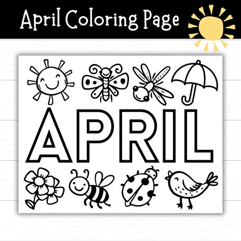 April Coloring Page, Spring Coloring Page, Month of April Activity, Coloring Activity, Printable ...