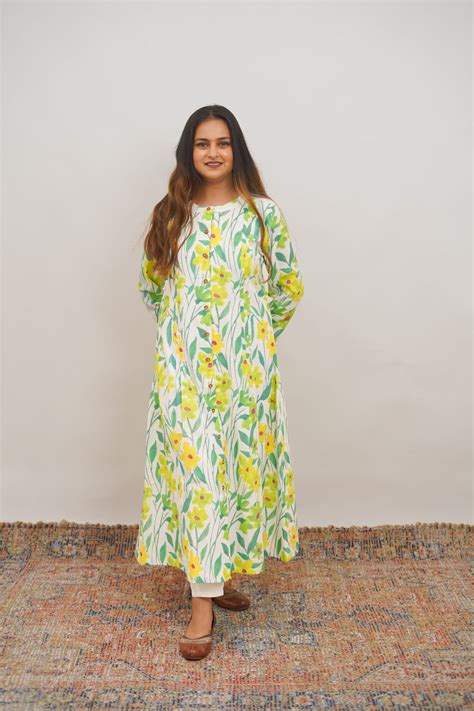 Spring Flora Front Open Cotton Kurta with Pants - Set of 2 – Rare ...