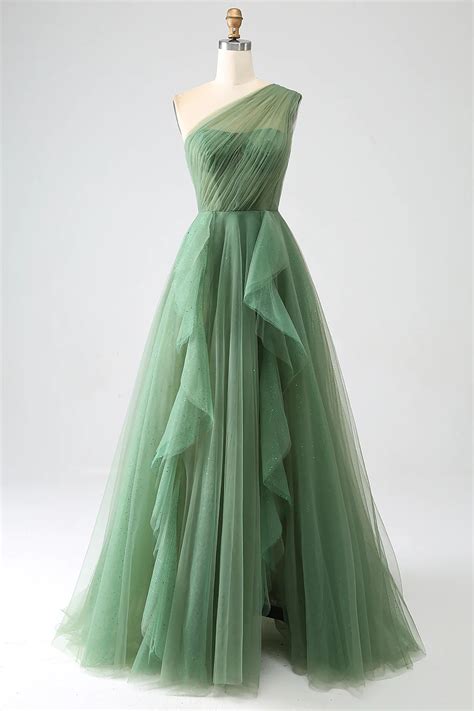 Elegant A Line Prom Dress, Dark Green Tulle Evening Dress Gown, One ...