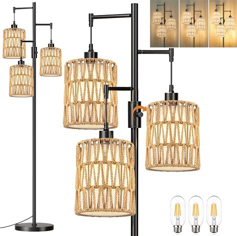 ZECOXOL Boho Floor Lamp for Living Room Bedroom-3 Light Dimmable Floor ...