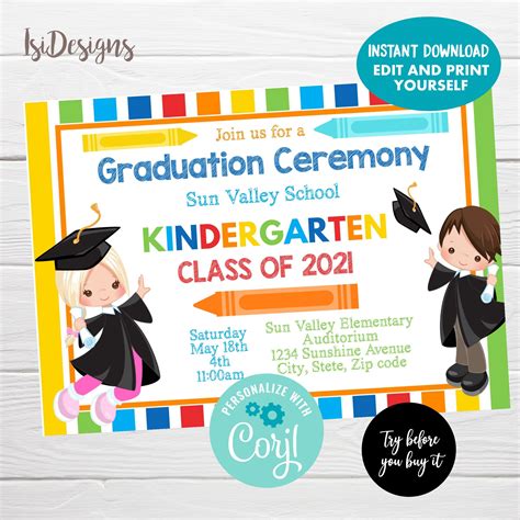 Kindergarten Graduation Ceremony Editable Invitation, Instant Download ...