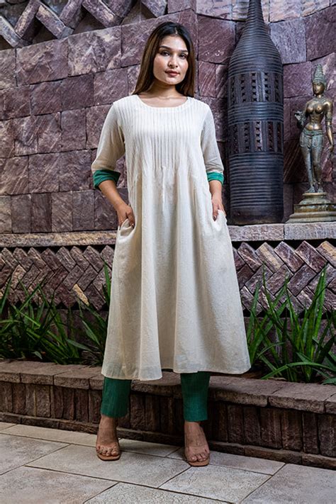 Moralfibre Kora Dress With Pintucks & Forest Green Details – Okhaistore