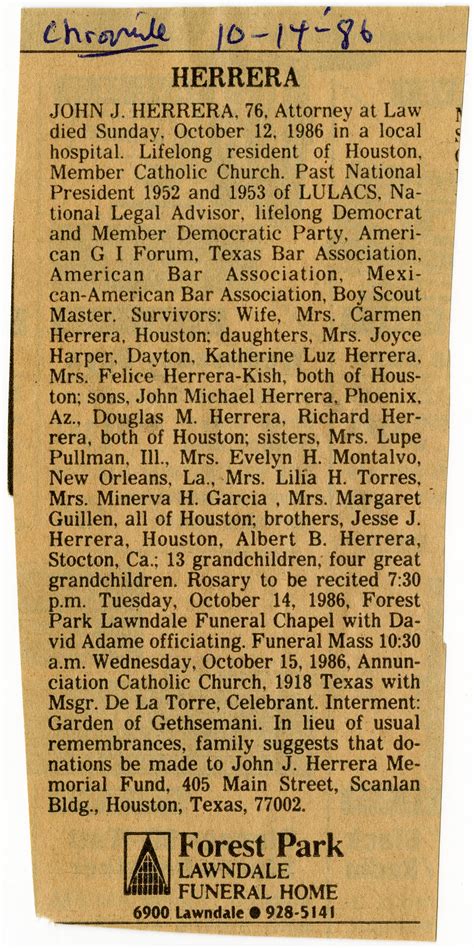 [Obituary for John J. Herrera, Houston Chronicle - 1986-10-14] - Part 1 ...